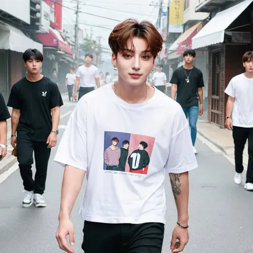 Prompt: Jungkook walking in the street