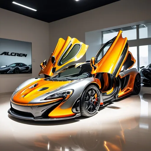 Prompt: [McLaren P1] car with sun light in a showroom, multi-layered, rounded, neo-plasticist, ue5, --v 6.0