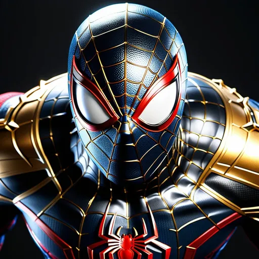 Prompt: Close-up face of (Marvel Spider-Man), full face,  Masterpiece, hyper Realistic, ultra natural look, Spider-Man, epic portrait, mech suit, black and gold ornament, hyper realistic, high fantasy, art station, detailed,((solid black background)), very natural, looking to the camera, movies cinematic shoot, A detailed face look of Spider-Man, realistic, ultra detailing, nice dynamic pose, 8K sharp focus, highly detailed, photorealism, super ultra high definition, hyperrealism, photorealistic, cinematic, 8k, 
 extremely high-resolution details, photographic, realism pushed to extreme, fine texture, incredibly lifelike, Serene, Dynamic