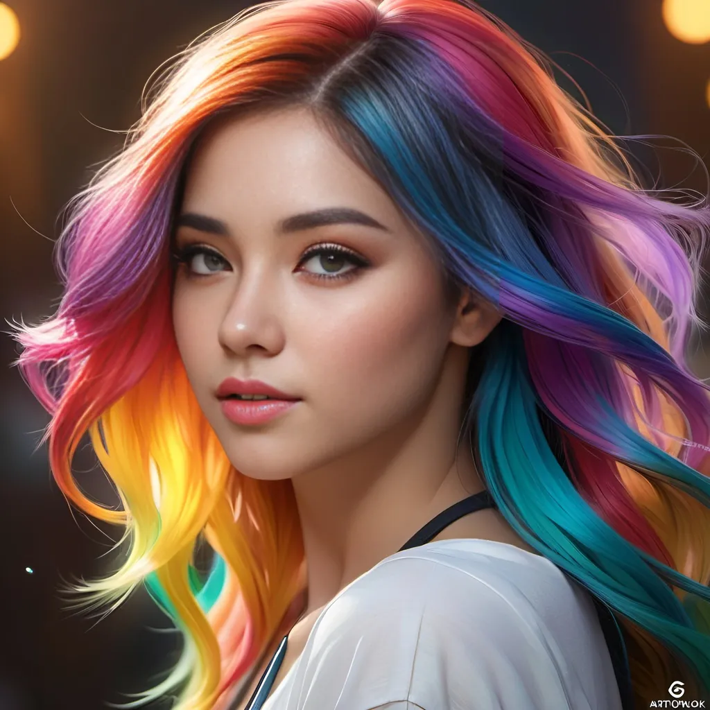 Prompt: (a beautiful young girl) , ((( long colorful gradient multi color hair))) 8k resolution concept art portrait by Greg Rutkowski, Artgerm, WLOP, Alphonse Mucha Josan Gonzalez dynamic lighting hyperdetailed intricately detailed Splash art trending on Artstation triadic colors Unreal Engine 5 volumetric lighting <lora:add_detail:0. 4> <lora:epi_noiseoffset2:0. 4> <lora:hairdetailer:0. 6> <lora:more_details:0. 3> <lora:add-detail-xl:1. 2> <lora:DetailedEyes_V3:1. 2> <lora:offset_0. 2:1. 2>