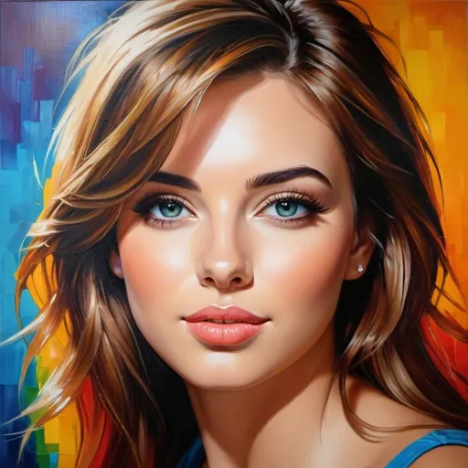 Prompt: Hannah, attractive, realistic oil painting, vibrant colors, warm lighting, detailed facial features, high quality, realistic, vibrant colors, warm lighting, beautiful