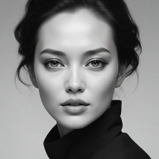 Prompt: an illustration of a woman in black and white, in the style of red, mario testino, serene faces, effortlessly chic, blink-and-you-miss-it detail, chris labrooy, xu beihong --ar 25:36 --stylize 750 --v 6