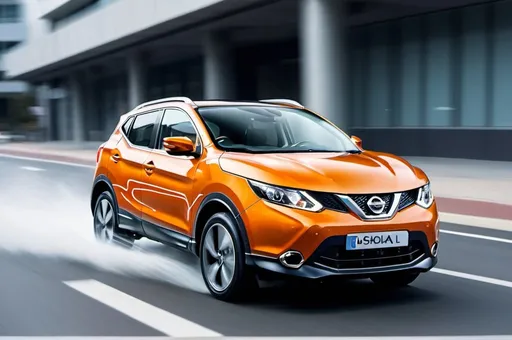Prompt: panning photo of a nissan qashqai 2016 driving, close-up photo, poolcore, reefwave, orange and white flowing lines, 32k uhd, lively, precise nautical detail, highly detailed –ar 7:3 –v 5.1 –style raw