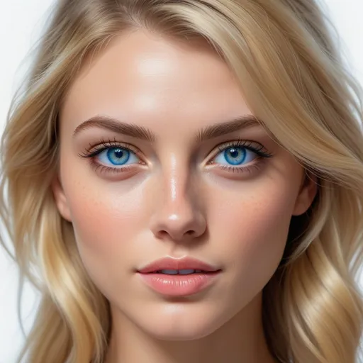 Prompt: a woman with blonde hair and blue eyes, a photorealistic painting by James Baynes, featured on cg society, photorealism, behance hd, white background, uhd image, sultry flirty look, (freckles), gorgeous symmetrical face, cute natural makeup, stunning modern urban environment, ultra realistic, concept art, elegant, highly detailed, intricate, sharp focus, depth of field, f/1.8, 85mm, medium shot, mid shot, (((professionally color graded))), bright soft diffused light, (volumetric fog), trending on instagram, hdr 4k, 8k
