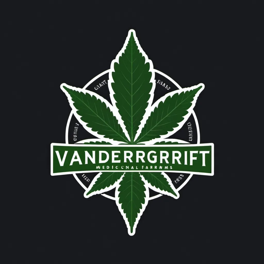 Prompt: Starting a medical marijuana company and I would like you to make a logo with a marijuana leaf on it also showing other chemical structures of other cannabinoids major and minor ones and I want the name of the company on the logo to read Vandergrift Farms