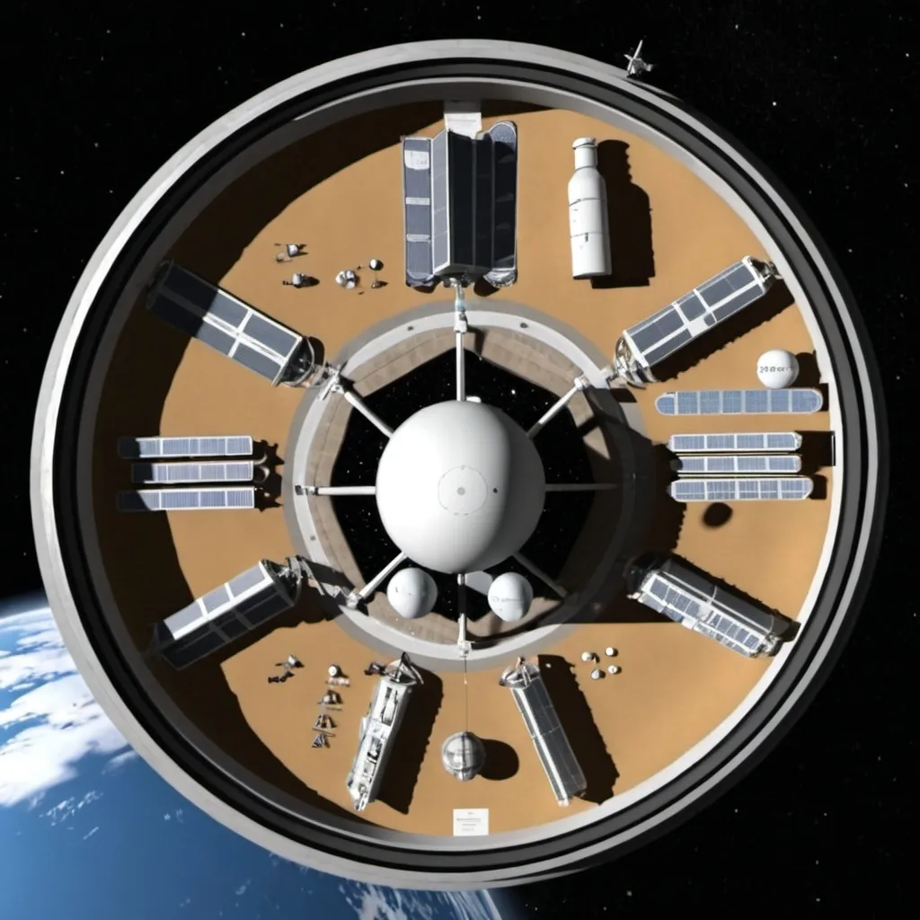 Prompt: A model of a space colony with all parts being labelled.
The image should be original 