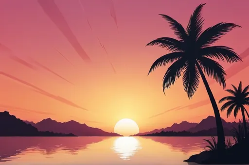 Prompt: digital art of kerela scene with  coconut tree and sunset view with some blank space in middle