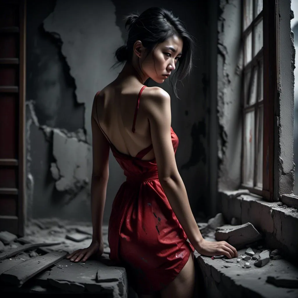 Prompt: <mymodel> 
4k , high resolution , glamour photography , art photography , achromatic colors , somber atmosphere ,
a woman is standing in modeling pose  , red short dress 
