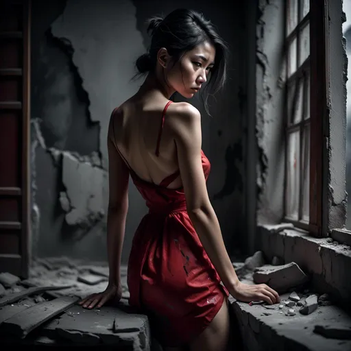 Prompt: <mymodel> 
4k , high resolution , glamour photography , art photography , achromatic colors , somber atmosphere ,
a woman is standing in modeling pose  , red short dress 
