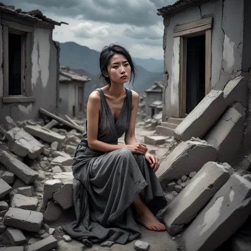 Prompt: <mymodel> 
a woman is sitting on ruins 