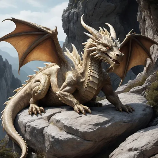 Prompt: super realistic full body dragon sleeping in a clif 
