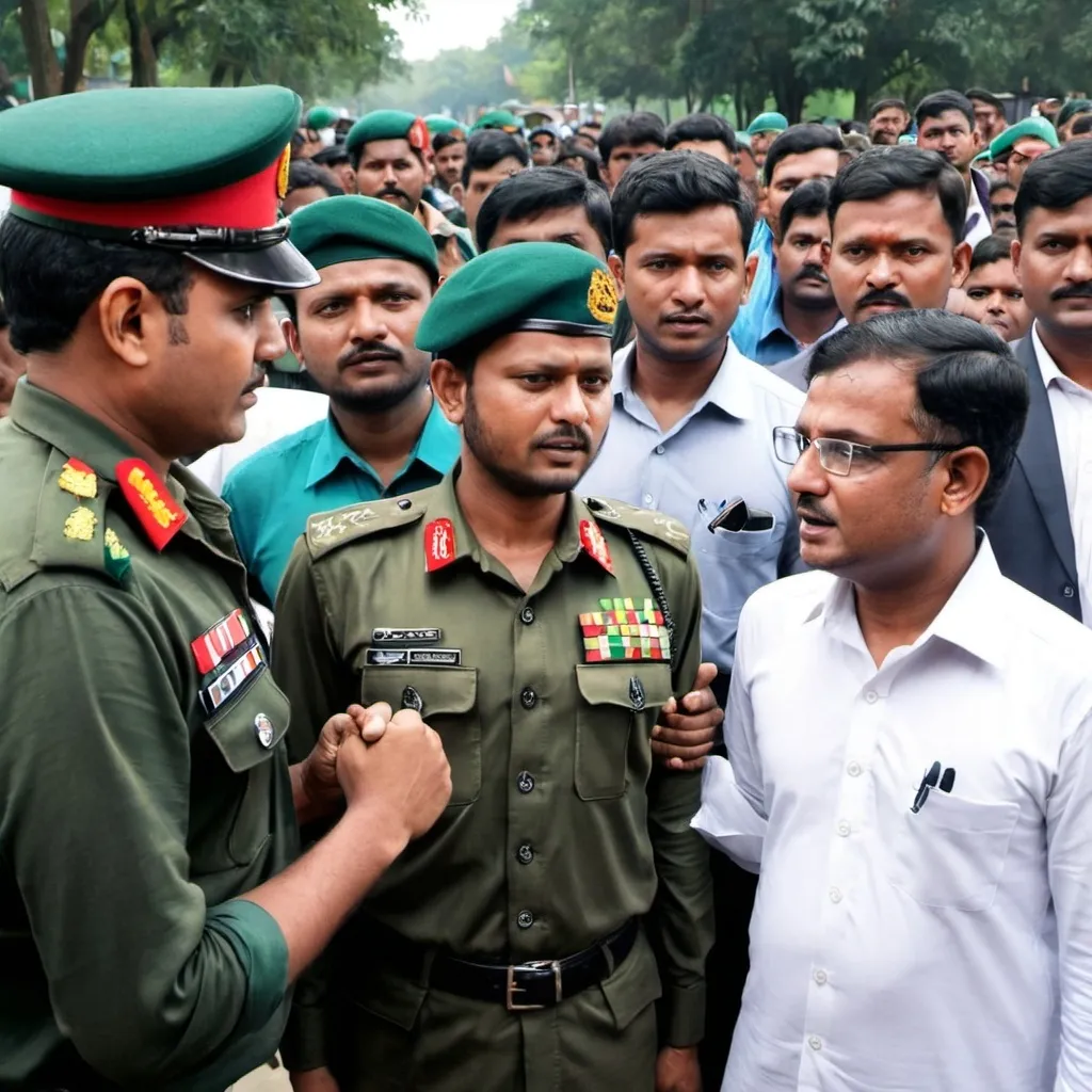 Prompt: Bangladesh army couple scuffle with politicians son