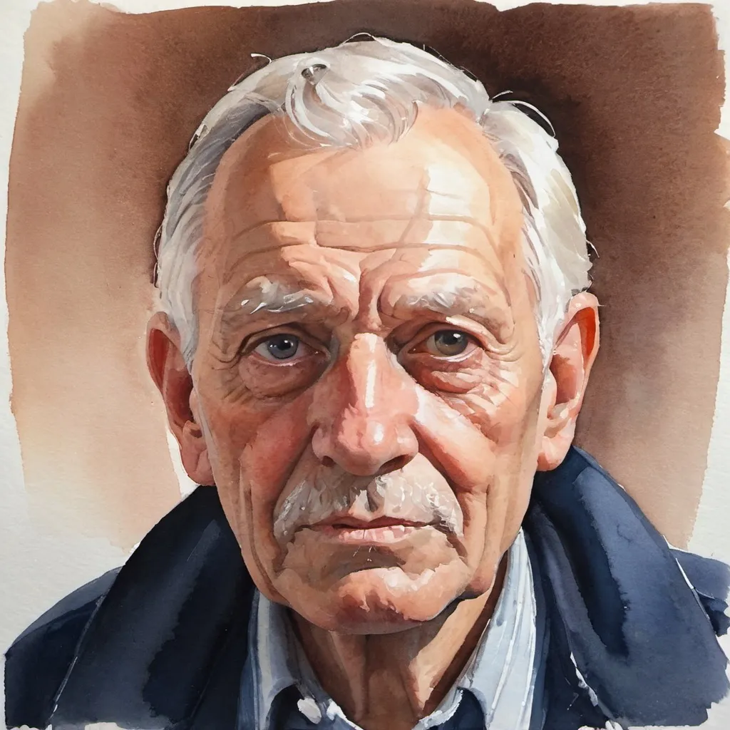 Prompt: Portrait of an older man, gouache watercolor