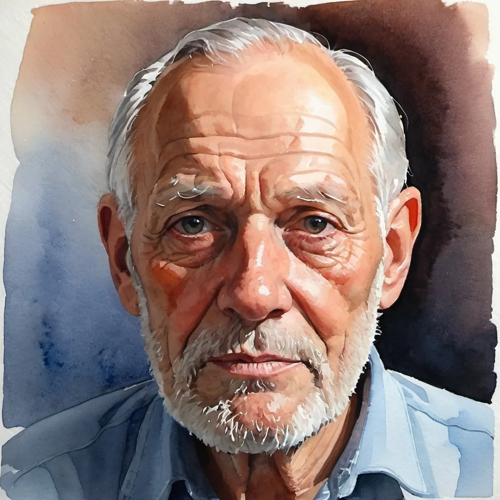 Prompt: Portrait of an older man, gouache watercolor