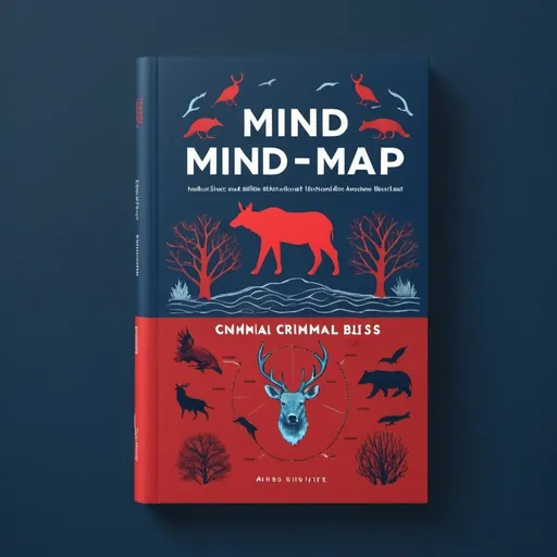 Prompt: create a simple book cover with title "Mind map in solving wildlife criminal biss" with background in deep blue and red color, less animal display, larger text