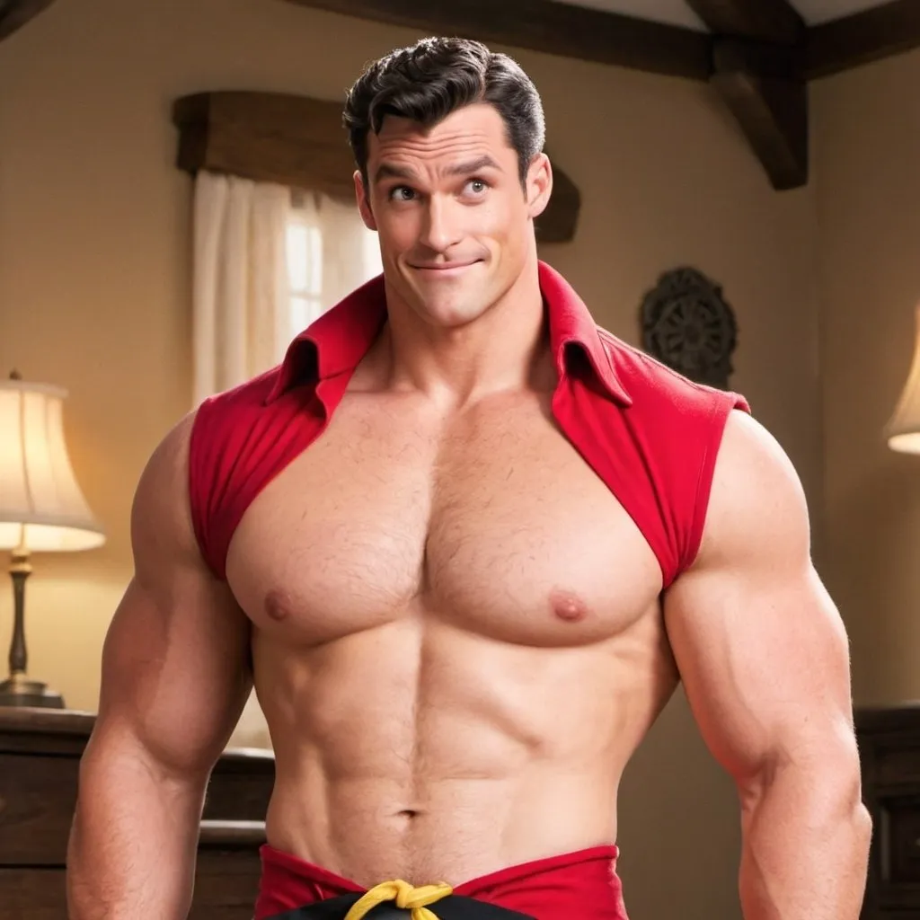 Prompt: Gaston from Beauty and the best unclothed 
