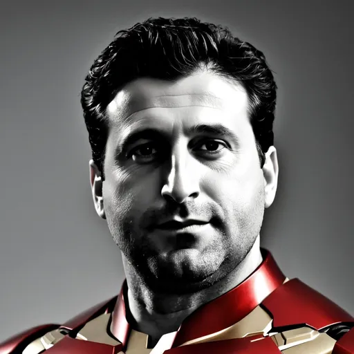 Prompt: Use the reference image. Keep his face and hairstyle clearly visible. Dress him in Iron Man’s iconic red and gold armor, making sure the chest, shoulders, and arms are visible — not just the head. Include the glowing arc reactor on his chest. Add realistic metallic textures, reflections, and cinematic lighting. Place him in a tech-inspired or futuristic background. He should look like himself proudly wearing the Iron Man suit, not fully transformed into Tony Stark. Make it bold, heroic, and subtly romantic.
