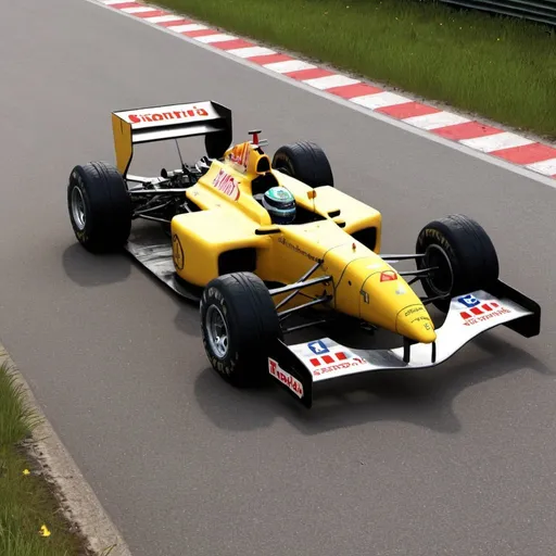 Prompt: Create a abandoned 2000's championship winning formula 
1 car