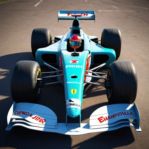 Prompt: Create a abandoned 2000's championship winning formula 
1 car