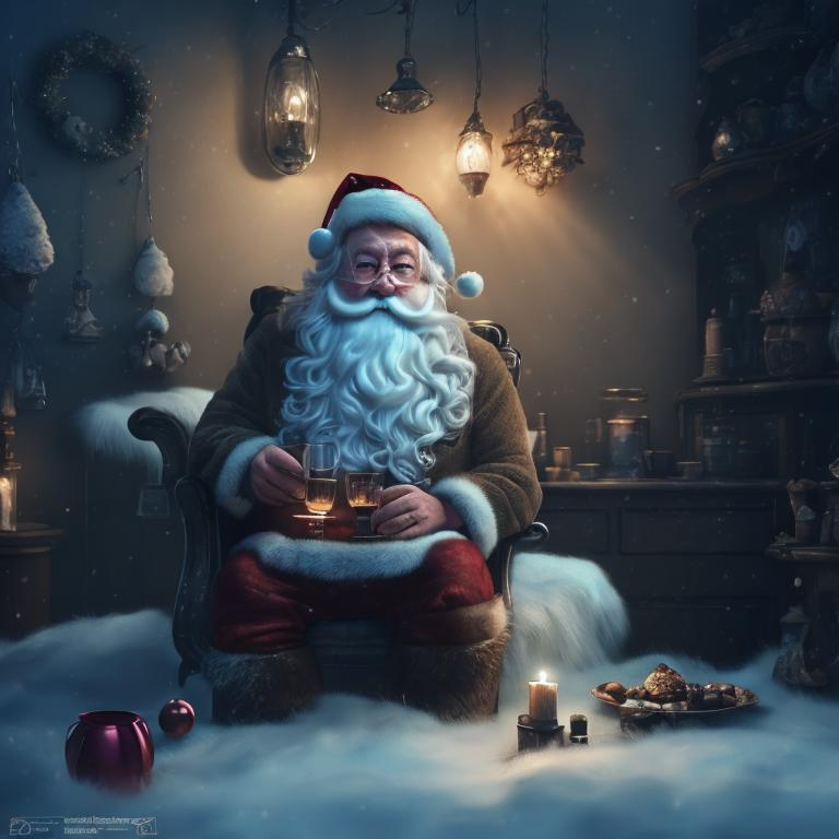 Prompt: een kleine lichtgrijze yorkshire ,in een lichtblauwe pyama,setting on Santa's lap , ultra hd, realistic, vivid colors, highly detailed, UHD drawing, pen and ink, perfect composition, beautiful detailed intricate insanely detailed octane render trending on artstation, 8k artistic photography, photorealistic concept art, soft natural volumetric cinematic perfect light