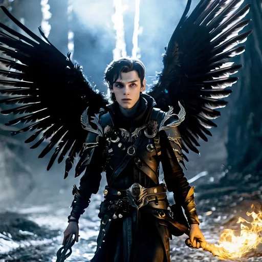 Prompt: A non binary ftm black bloc fairy with bombs in a video game scene, in a zad, fairy ecoterorist, fairy activist, trans identity, female to male, fantasy art medium, post-apocalyptic setting, detailed wings with soft texture, mystical and otherworldly atmosphere, intense and focused gaze, high-quality, highres, detailed, fantasy art, post-apocalyptic, mystical atmosphere, intense gaze, video game, Skyrim style, lord of the rings style, Magic the gathering style, Wayne Reynolds style, Marc Tedin style, Carl Critchlow style, Ilse Gort style