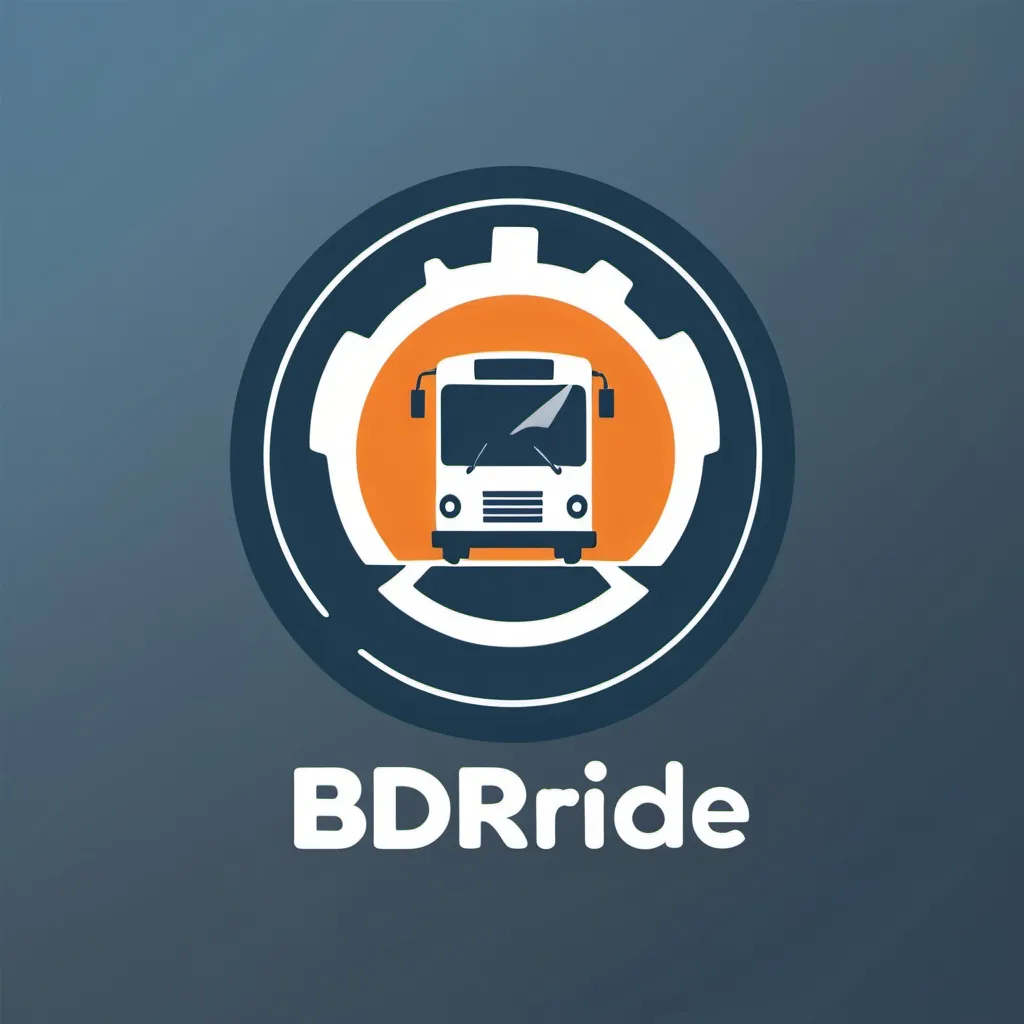 Prompt: Logo for BDRRIDE Bus Ticketing Sercies with mapping sing in the midle of the logo
