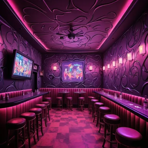 Prompt: Cartoon nightclub, but the walls are made of veins