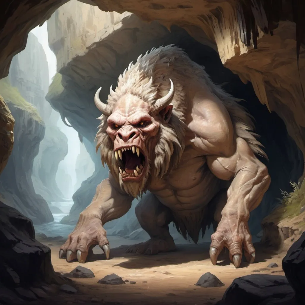 Prompt: A primordial powerful cave dwelling creature