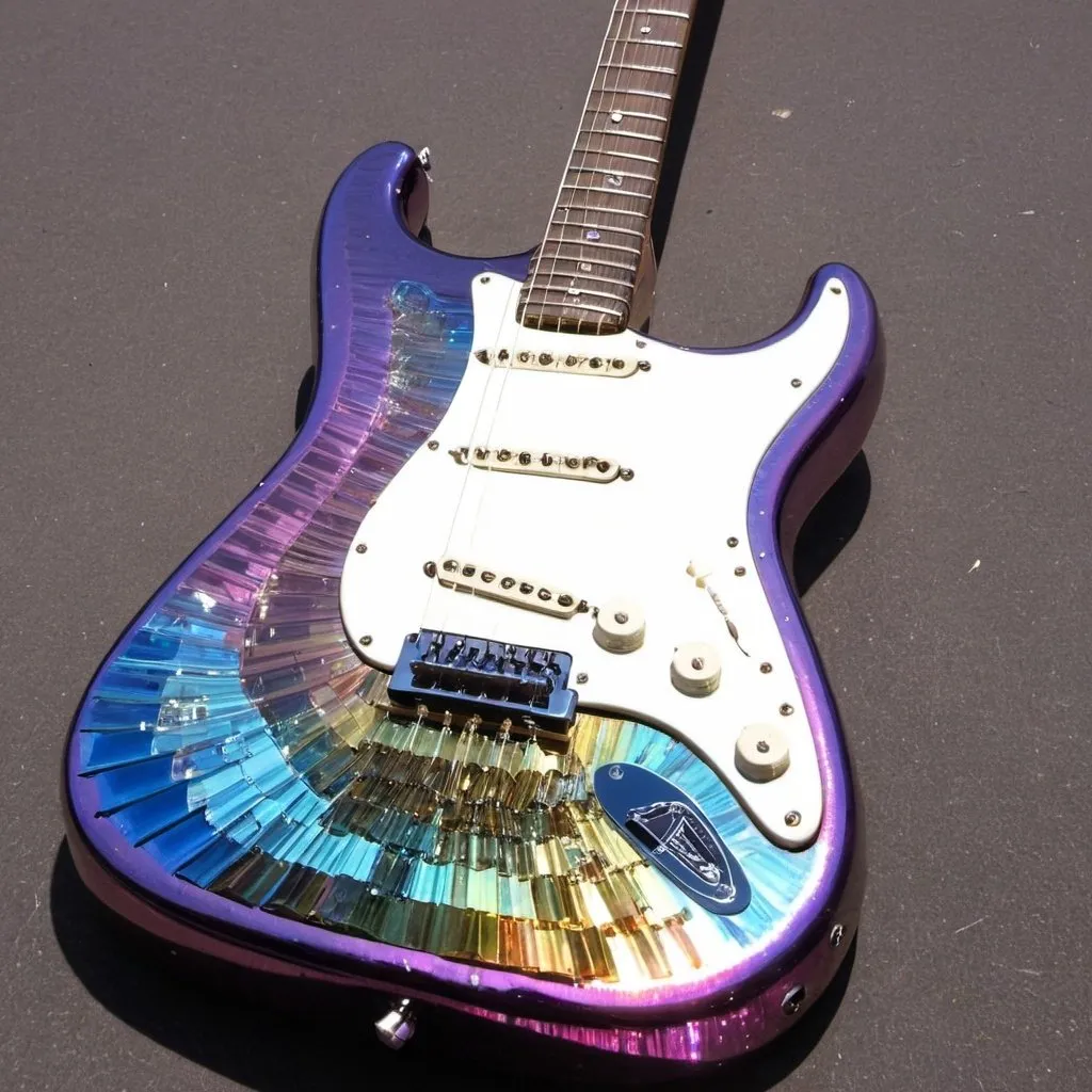 Prompt: A bismuth cristal Stratocaster guitar 