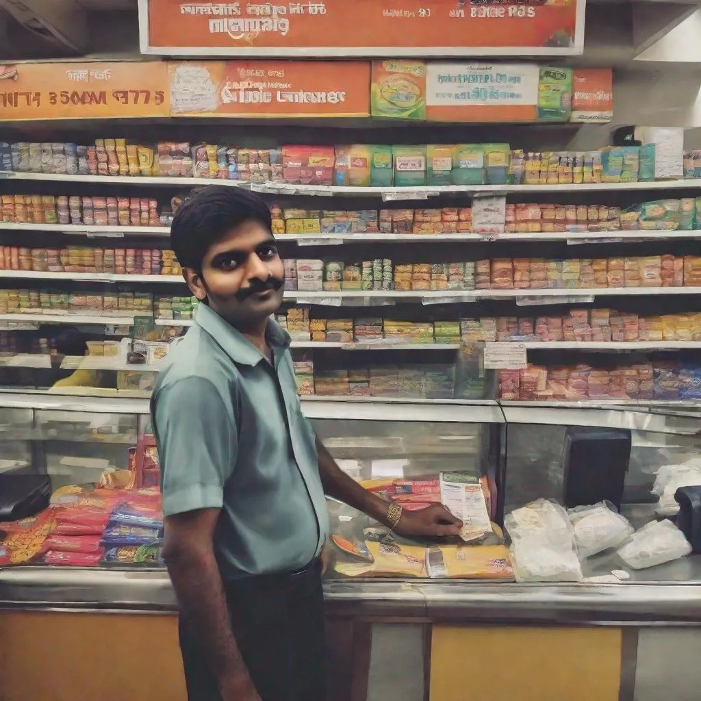 Prompt: Typical Indian Cashier