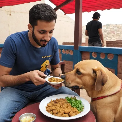 Prompt: A dog eating with habib