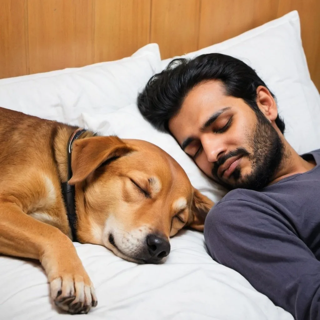 Prompt: A dog sleeping with habib