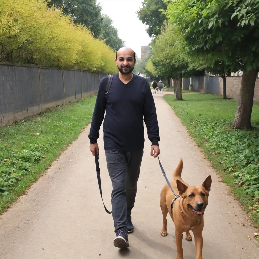 Prompt: A dog walk with habib