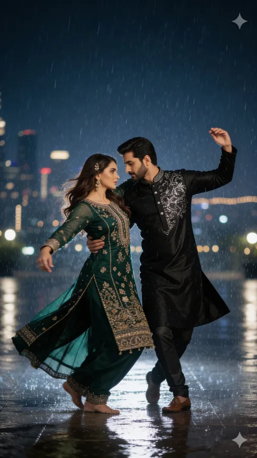 Prompt: Ladki aur ladka donon romantic dance Karen dance step bahut hi cool hona chahie 