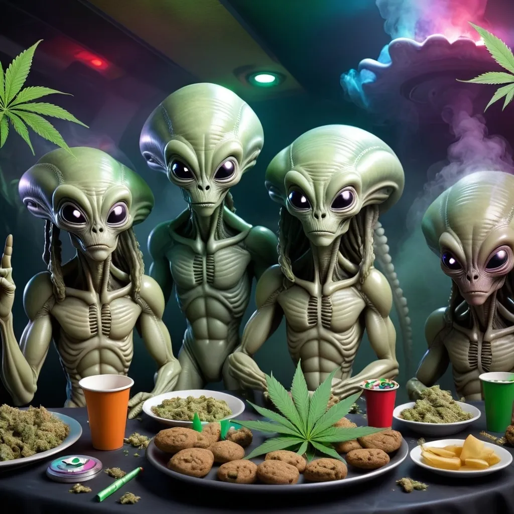 Prompt: partystoners aliens theme Marijuana