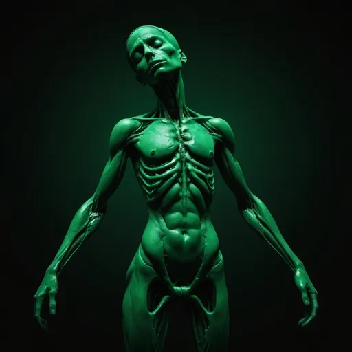 Prompt: deformed body, astract. green dark atmosphere