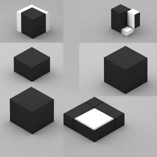 Prompt: Make a black minimalist 3d box, the background should be white, the cube should be such that both the top, left and right side view of the cube is seen