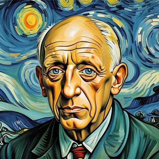 Prompt: Nariši novo sliko, ki bi jo skupaj narisala pablo picasso in van gogh