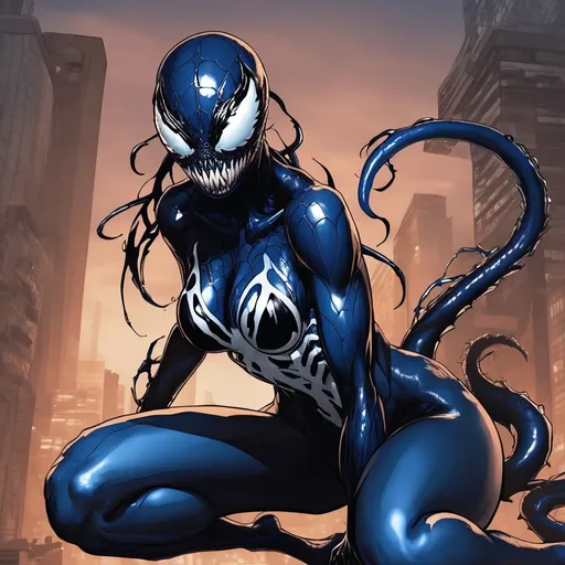 Prompt: Female blue venom symbiote