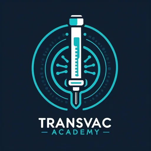 Prompt: Generate a logo for 'TRANSVAC Academy.' TRANSVAC Academy is a training program focused on teaching vaccine development. The logo should include a stylized vaccine syringe as the 'T' at the beginning of TRANSVAC, include a brain to represent learning, and the text "TRANSVAC Academy".