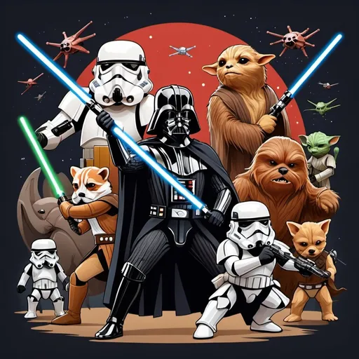 Prompt: icon style composition of animal Star Wars characters engaging in an epic battle
