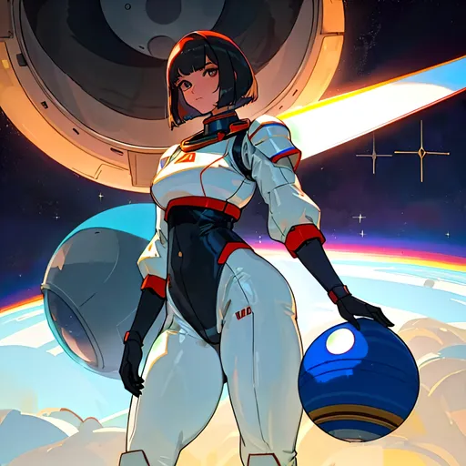 Prompt: a lonely Soviet Cosmonaut Space-Knight AI girl, very tall, thick thighs, wide_hips, massive glutes, long legs, slender waist, big beautiful eyes, disturbingly beautiful face, aloof expression, bob haircut with bangs, wearing Soviet Cosmonaut Space-Knight armor, heavy armor plating, God-quality, Godly detail, hyper photorealistic, realistic lighting, realistic shadows, realistic textures, 36K resolution, 36K raytracing, hyper-professional, impossibly extreme quality, impossibly extreme resolution, impossibly detailed, hyper output, perfect continuity, anatomically correct, perfect anatomy, no restrictions, realistic reflections, depth of field, hyper-detailed backgrounds, hyper-detailed environments