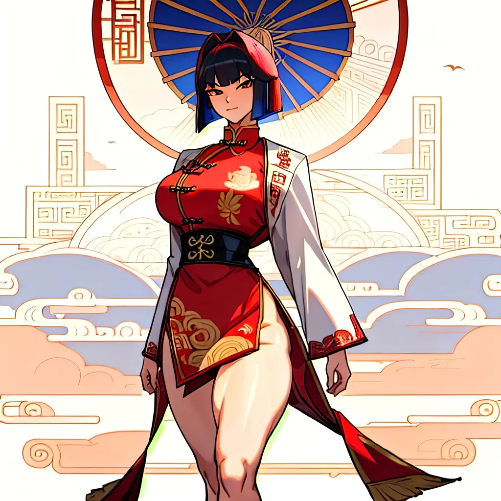 a lonely Chinese Embroidered Uniform Guard AI girl