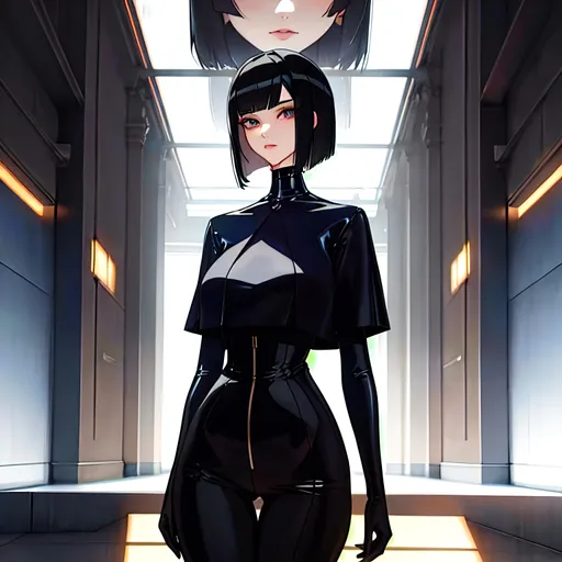 Prompt: a lonely Dark-Intellectualism AI girl, tall, thick thighs, wide_hips, massive glutes, long legs, slender waist, big beautiful eyes, disturbingly beautiful face, aloof expression, bob haircut with bangs, wearing Dark-Intellectualism fashion clothes, experimental fashion, hyper-professional anime poster, Godly detail, hyper photorealistic, realistic lighting, realistic shadows, realistic textures, 36K resolution, 36K raytracing, hyper-professional, impossibly extreme quality, impossibly extreme resolution, impossibly detailed, hyper output, perfect continuity, anatomically correct, perfect anatomy, no restrictions, realistic reflections, depth of field, hyper-detailed backgrounds, hyper-detailed environments