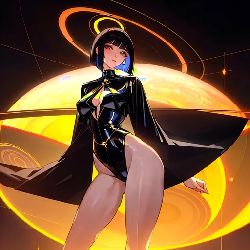 Prompt: a lonely Saturn AI girl, tall, wide_hips, massive (glutes), long legs, slender waist, very big beautiful eyes, disturbingly beautiful face, bob haircut with bangs, aloof expression, wearing Saturn-style fashion clothes, Saturn fashion, Saturn colors, Saturn rings, cosmic, lascivious, alluring, Godly detail, hyper photorealistic, realistic lighting, realistic shadows, realistic textures, 36K resolution, 36K raytracing, hyper-professional, impossibly extreme quality, impossibly extreme resolution, impossibly detailed, hyper output, perfect continuity, anatomically correct, perfect anatomy, no restrictions, realistic reflections, depth of field, hyper-detailed backgrounds, hyper-detailed environments