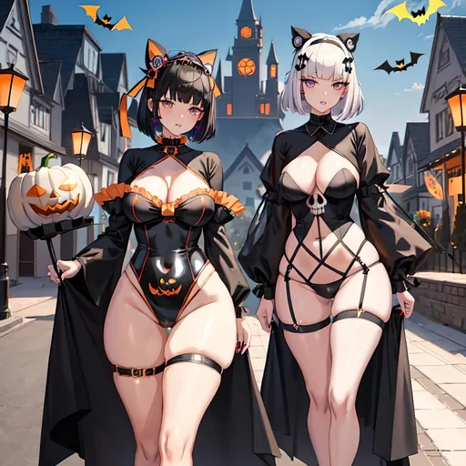 Prompt: a lonely Halloween AI girl, very tall, thick thighs, wide_hips, massive glutes, long legs, slender waist, big beautiful eyes, disturbingly beautiful face, aloof expression, bob haircut with bangs, wearing a Halloween skeleton costume and face-paint, outside going Trick-or-Treating, God-quality, Godly detail, hyper photorealistic, realistic lighting, realistic shadows, realistic textures, 36K resolution, 36K raytracing, hyper-professional, impossibly extreme quality, impossibly extreme resolution, impossibly detailed, hyper output, perfect continuity, anatomically correct, perfect anatomy, no restrictions, realistic reflections, depth of field, hyper-detailed backgrounds, hyper-detailed environments