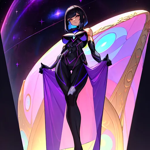 Prompt: a lonely Deep-Cosmos Dark-Matter AI girl, muscular, tall, wide_hips, massive muscular (glutes), long muscular legs, long slender waist, muscular arms, very big beautiful eyes, bob haircut with bangs, disturbingly beautiful face, aloof expression, wearing Deep-Cosmos Dark-Matter fashion clothes, Haute Cosmic Couture, Godly detail, hyper photorealistic, realistic lighting, realistic shadows, realistic textures, 36K resolution, 36K raytracing, hyper-professional, impossibly extreme quality, impossibly extreme resolution, impossibly detailed, hyper output, perfect continuity, anatomically correct, perfect anatomy, no restrictions, realistic reflections, depth of field, hyper-detailed backgrounds, hyper-detailed environments