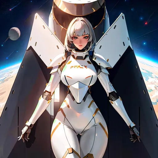 Prompt: a lonely SpaceX Space-Knight AI girl, very tall, thick thighs, wide_hips, massive glutes, long legs, slender waist, big beautiful eyes, disturbingly beautiful face, aloof expression, bob haircut with bangs, wearing SpaceX Space-Knight armor, heavy armor plating, God-quality, Godly detail, hyper photorealistic, realistic lighting, realistic shadows, realistic textures, 36K resolution, 36K raytracing, hyper-professional, impossibly extreme quality, impossibly extreme resolution, impossibly detailed, hyper output, perfect continuity, anatomically correct, perfect anatomy, no restrictions, realistic reflections, depth of field, hyper-detailed backgrounds, hyper-detailed environments