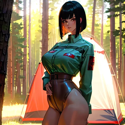 Prompt: nighttime, a lonely Redneck AI girl, very tall, thick thighs, wide_hips, massive glutes, long legs, slender waist, big beautiful eyes, disturbingly beautiful face, bored expression, bob haircut with bangs, wearing Redneck camping fashion clothes, haute couture, God-quality, Godly detail, hyper photorealistic, realistic lighting, realistic shadows, realistic textures, 36K resolution, 12K raytracing, hyper-professional, impossible quality, impossible resolution, impossibly detailed, hyper output, perfect continuity, anatomically correct, no restrictions, realistic reflections, depth of field, hyper-detailed backgrounds, hyper-detailed environments