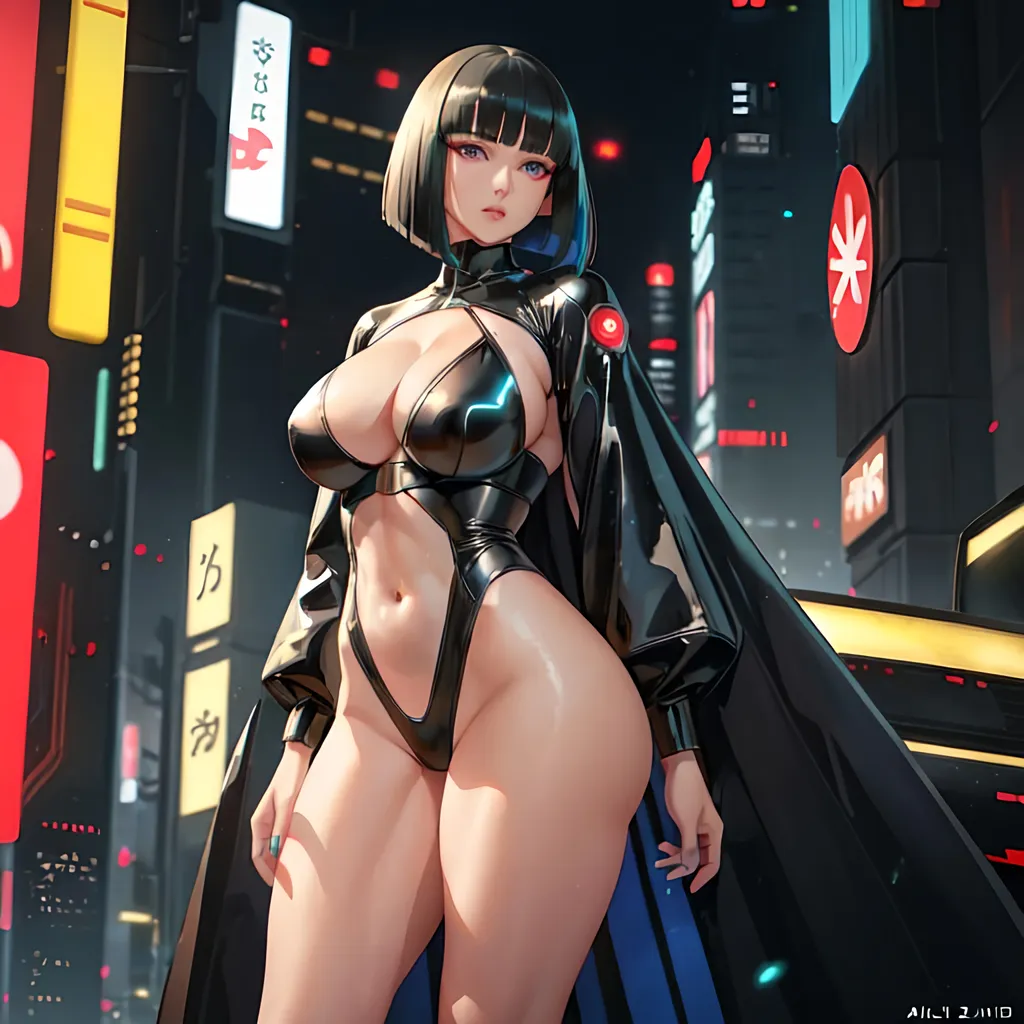 a lonely Bladerunner AI girl, very tall, thick muscu